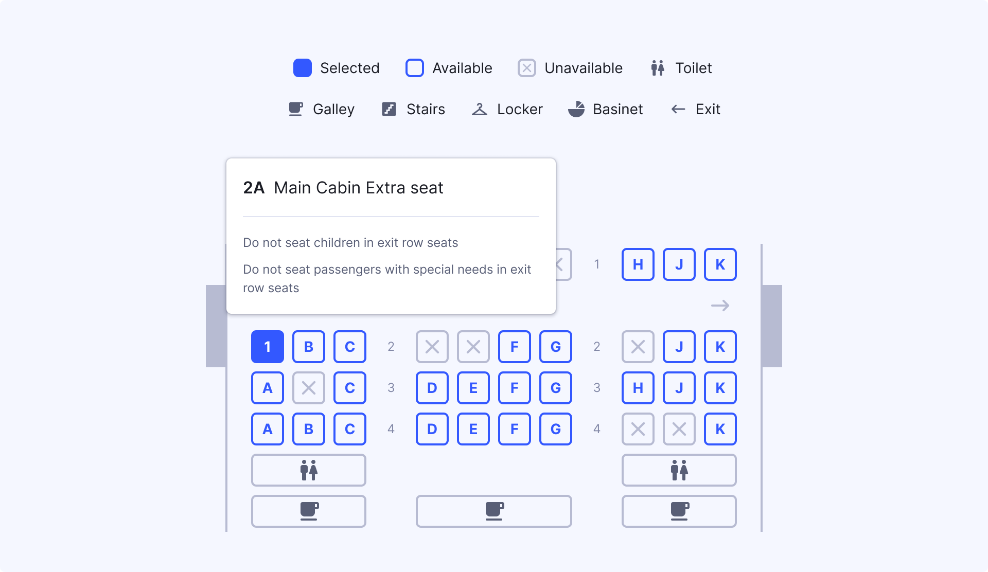 Image showing seat selection in Duffel booking tool