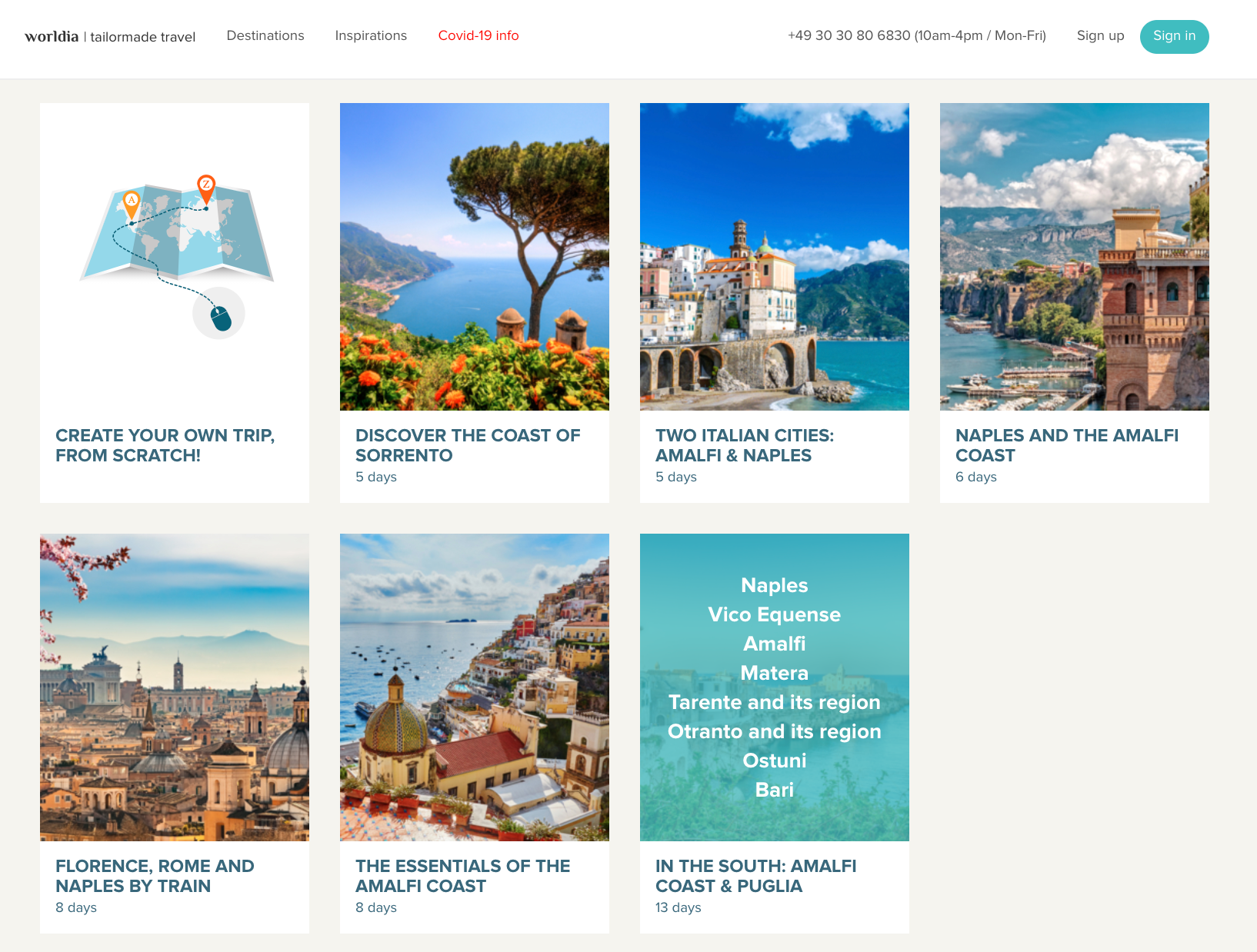 Example 5, 6, 8, and 13-day travel itineraries in Italy