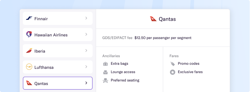 An example of exclusive NDC content available through Qantas
