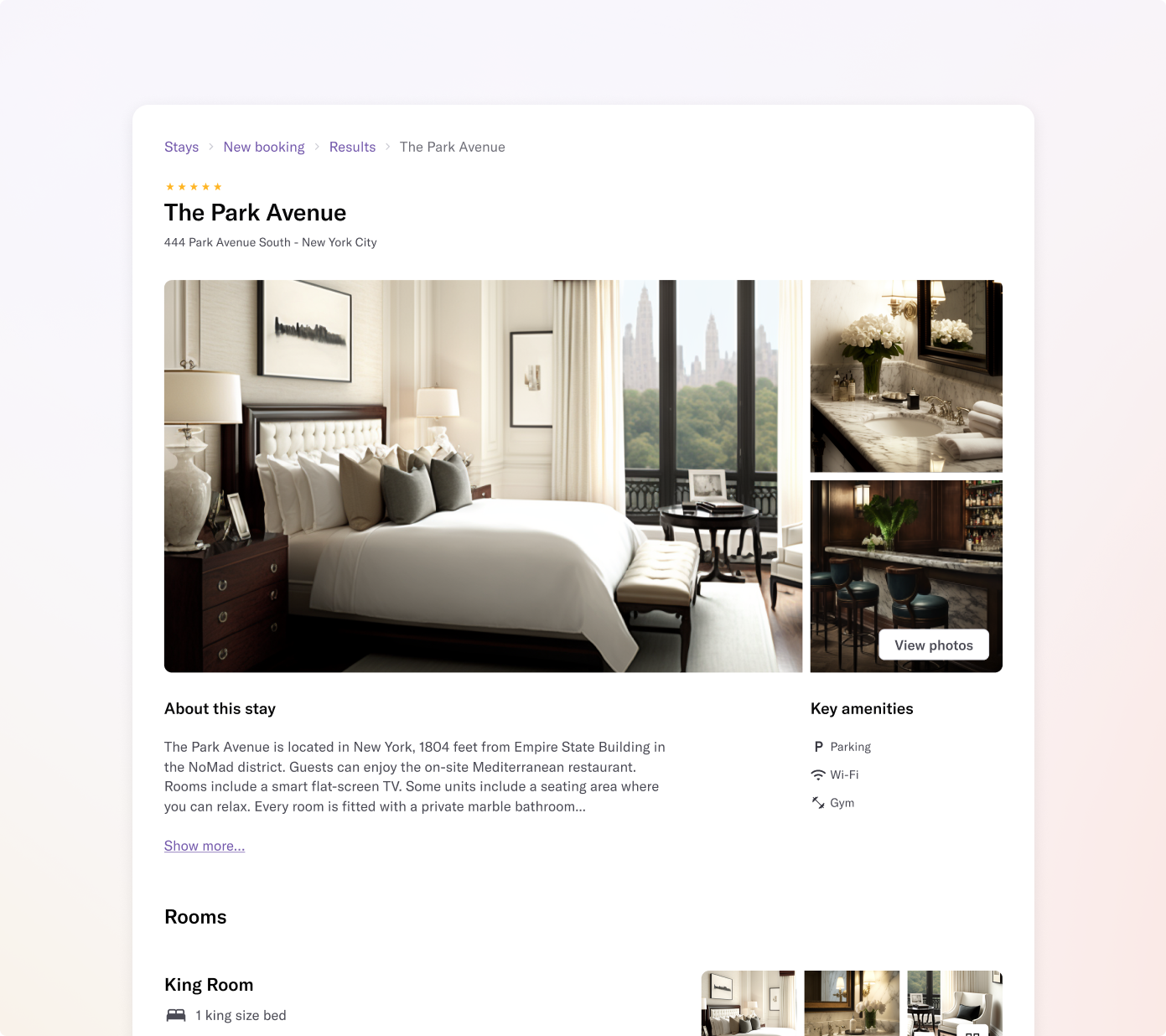 Display hotel and room information built using the Duffel API